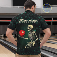 Load image into Gallery viewer, Black and Green Lightning Skull Bowling Polo, Quarter zip shirts For Men Custom Bowling Team Outfit NQS10921