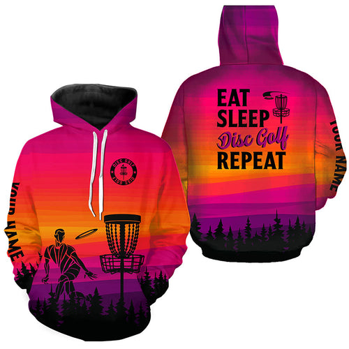 Gradient Disc Golf Hoodies custom Eat sleep Disc golf repeat Disc golf hoodie NQS8999