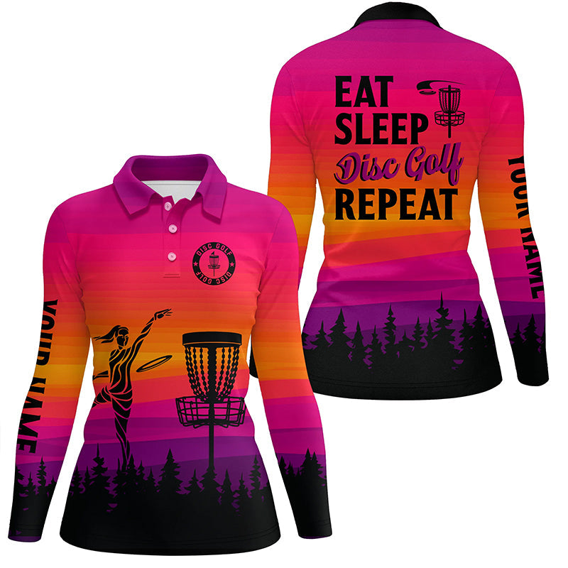 Gradient pattern Women Disc golf polo shirts custom Eat sleep Disc golf repeat disc golf jerseys NQS8999