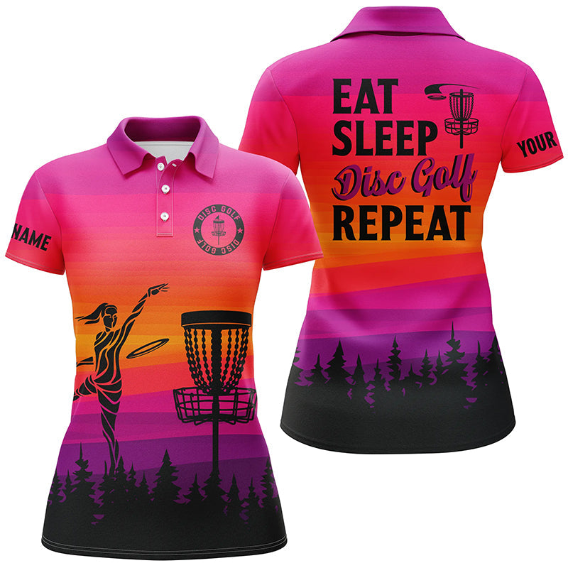 Gradient pattern Women Disc golf polo shirts custom Eat sleep Disc golf repeat disc golf jerseys NQS8999