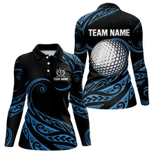 Load image into Gallery viewer, Black and Blue Tribal Pattern Golf Ball Women Golf Polo Shirts custom unique ladies golf apparel NQS9232