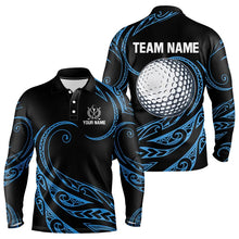 Load image into Gallery viewer, Black and Blue Tribal Pattern Golf Ball Mens Golf Polo Shirts custom unique mens golf apparel NQS9232