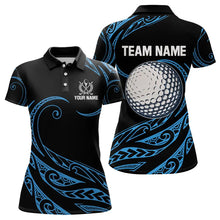 Load image into Gallery viewer, Black and Blue Tribal Pattern Golf Ball Women Golf Polo Shirts custom unique ladies golf apparel NQS9232