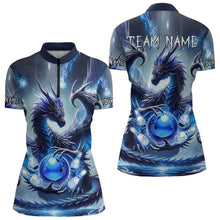 Load image into Gallery viewer, Personalized Blue Lights Dragon Women Bowling Polo, Quarter Zip Shirts Custom Team Bowling Jerseys NQS9234