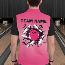 Load image into Gallery viewer, Personalized Black and Pink Retro Bowling Polo, Quarter Zip Team Shirts For Men Custom Bowling Gifts NQS9422