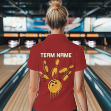 Load image into Gallery viewer, Red &amp; Yellow Retro Bowling Polo, Quarter Zip shirt for Women Custom vintage team bowling jersey NQS9579