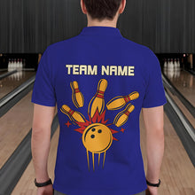 Load image into Gallery viewer, Blue &amp; Yellow Retro Bowling Polo, Quarter Zip shirt for Men Custom vintage team bowling jersey NQS9583