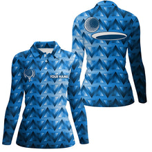 Load image into Gallery viewer, Blue triangle pattern Womens golf polo shirt custom golf tops for ladies, golf gifts NQS7509