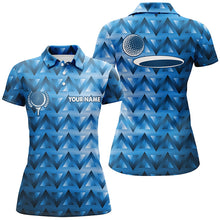 Load image into Gallery viewer, Blue triangle pattern Womens golf polo shirt custom golf tops for ladies, golf gifts NQS7509