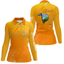 Load image into Gallery viewer, Yellow gradient Womens golf polo shirt custom name this girl knows how to par tee, golf gifts for girl NQS5526