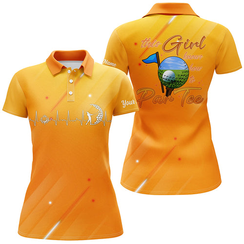 Yellow gradient Womens golf polo shirt custom name this girl knows how to par tee, golf gifts for girl NQS5526