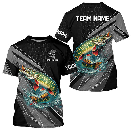 Personalized Black camo Northern Pike Fishing Jerseys, Pike Long Sleeve Fishing Tournament Shirts NQS8772