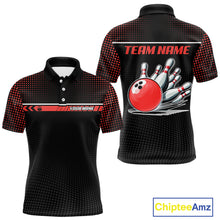 Load image into Gallery viewer, Personalized Black and Red Bowling Polo, 1/4 Zip Shirts For Men Custom Team Bowling Jerseys NQS11101
