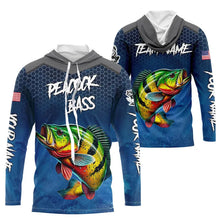 Load image into Gallery viewer, Blue camo Peacock Bass fishing Custom performance long sleeve team Bass fishing tournament shirts NQS9240