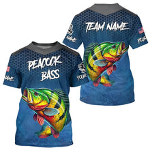 Load image into Gallery viewer, Blue camo Peacock Bass fishing Custom performance long sleeve team Bass fishing tournament shirts NQS9240