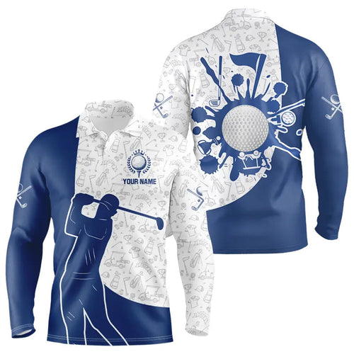 Blue and White Camo Pattern Mens Golf Polo Shirts custom Mens golf attire, best golf gifts NQS9242