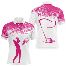 Load image into Gallery viewer, Pink and White Mens Golf Polo Shirts custom mens golf attire, best golf gifts for men NQS9245