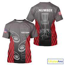 Load image into Gallery viewer, Disc golf t-shirts, polos, hoodies for men, women custom name, number camo disc golf jerseys | Red NQS11304
