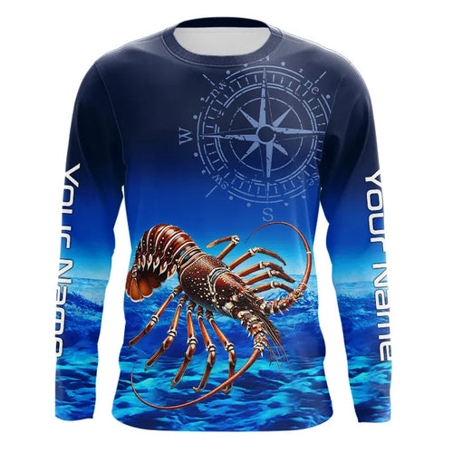 Personalized Florida Spiny Lobster Blue Performance Fishing Shirt, compass Lobster tournament Shirts NQS9735