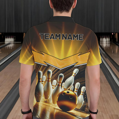 Custom Name Black And Gold Bowling Jerseys For Men, Bowling Team Polo, Quarter-Zip Shirts NQS9745