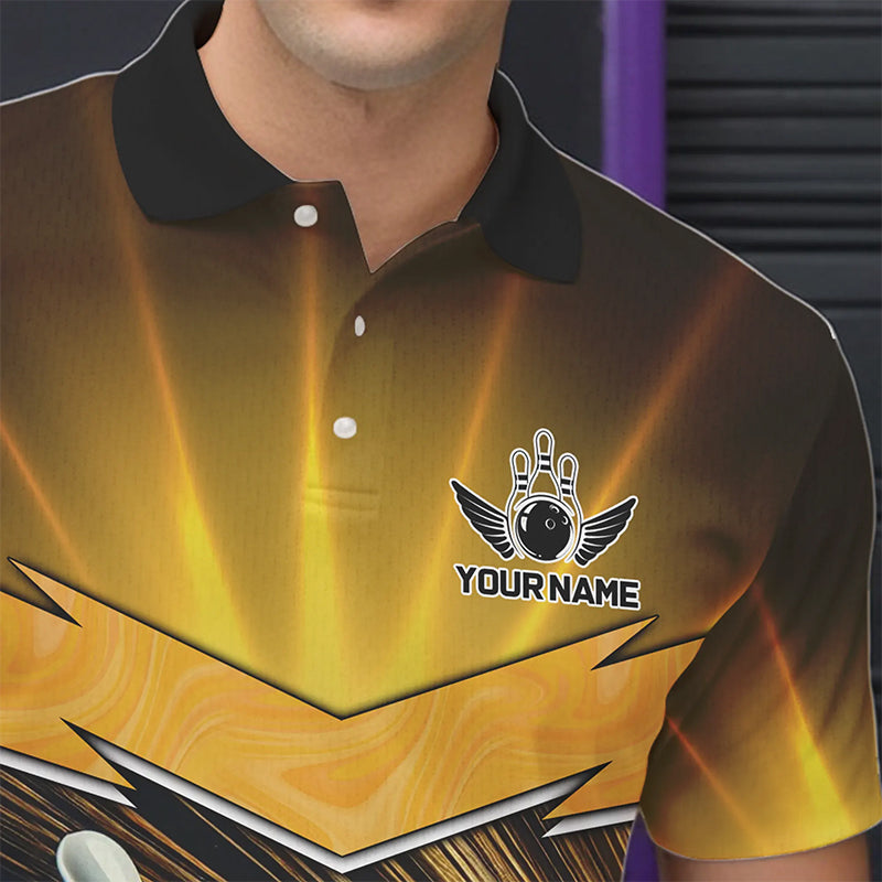 Custom Name Black And Gold Bowling Jerseys For Men, Bowling Team Polo, Quarter-Zip Shirts NQS9745