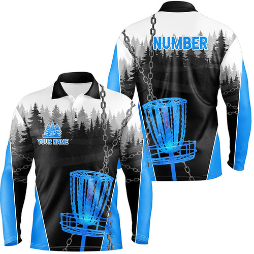 Mens Disc golf polo shirts custom black chain disc golf jerseys, disc golf outfit | Blue NQS7517