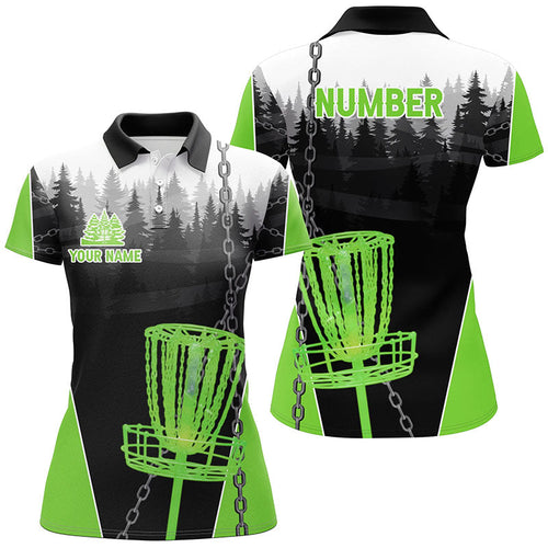 Womens Disc golf polo shirts custom black chain disc golf jerseys,disc golf outfit | Green NQS7518
