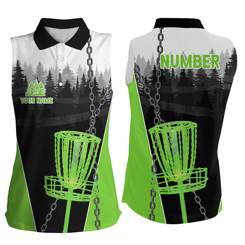 Women sleeveless polo shirts custom black chain disc golf jerseys, disc golf outfit | Green NQS7518
