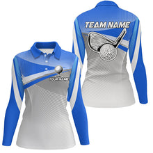 Load image into Gallery viewer, Womens golf polo shirts custom blue sport golf apparel for women, unique golf gifts for ladies NQS7521
