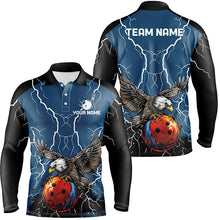 Load image into Gallery viewer, Men&#39;s bowling Polo, Quarter Zip shirts Custom Eagle bowling lightning storm team league jerseys | Blue NQS7893