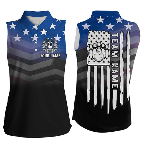 Womens bowling Sleeveless Polo shirts Custom American flag patriotic bowling team league jerseys NQS8096
