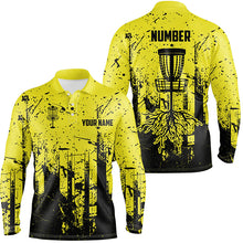 Load image into Gallery viewer, Black &amp; yellow grunge pattern Mens Disc golf polo shirts custom disc golf jerseys, disc golf attire NQS8101