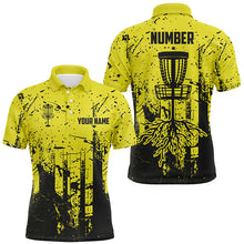 Load image into Gallery viewer, Black &amp; yellow grunge pattern Mens Disc golf polo shirts custom disc golf jerseys, disc golf attire NQS8101
