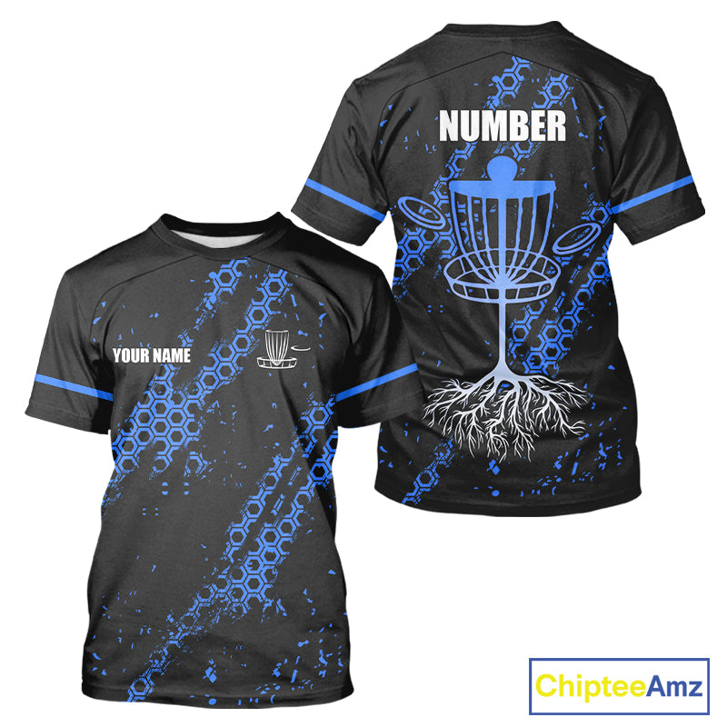 Black and Blue Hexagon Pattern Disc Golf T-Shirt custom Team disc golf jerseys NQS10930