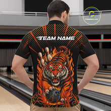 Load image into Gallery viewer, Personalized Tiger Bowling Shirts For men, Black and Orange Flame Team Tiger Bowling Jerseys NQS11110