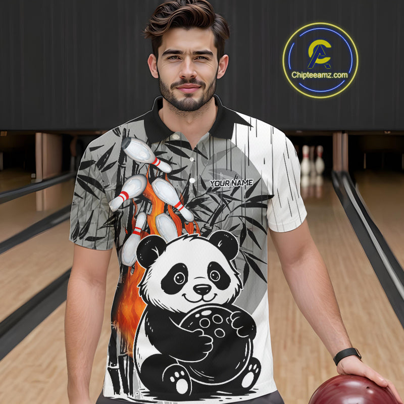 Black and White Panda Bowling Shirts For men Custom Funny Team Bowling Jerseys, Bowling Uniform NQS11113