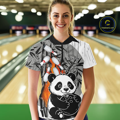 Black and White Panda Bowling Shirts For Women Custom Funny Team Bowling Jerseys, Bowling Uniform NQS11113