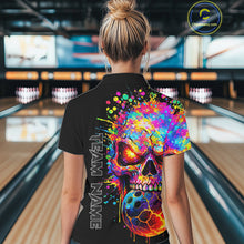 Load image into Gallery viewer, Colorful Skull bowling jerseys Bowling Polo, 1/4 zip Shirt Custom Bowling Team shirt for ladies NQS11317