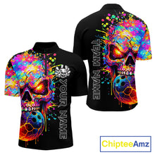 Load image into Gallery viewer, Colorful Skull bowling jerseys Bowling Polo, 1/4 zip Shirt Custom Bowling Team shirt for mens bowlers NQS11317