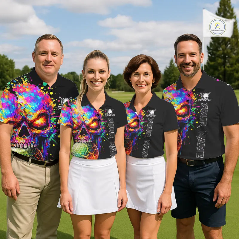 Colorful Skull Golf jerseys Black Golf polo shirts For Women Custom Team ladies golf clothes NQS11318