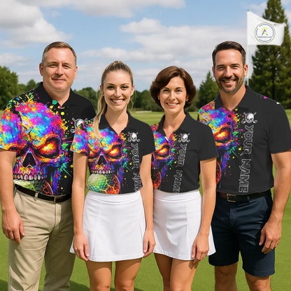 Colorful Skull Golf jerseys Black Golf polo shirts For Women Custom Team ladies golf clothes NQS11318