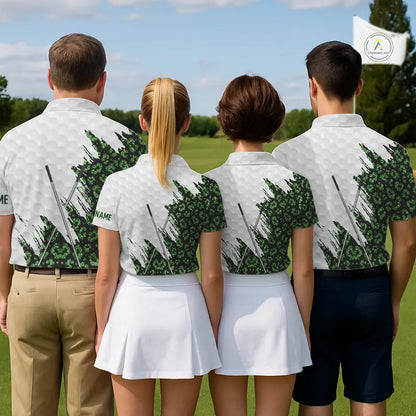 Green glitter Leopard skin pattern custom name white Womens golf polo shirts, team ladies golf tops NQS11527