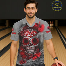 Load image into Gallery viewer, Red Sugar Skull Tattoo Custom Bowling Hawaiian Shirt, Team Bowling button up shirt NQS11528
