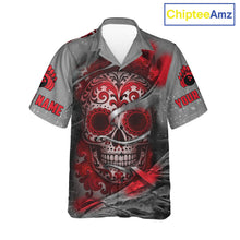 Load image into Gallery viewer, Red Sugar Skull Tattoo Custom Bowling Hawaiian Shirt, Team Bowling button up shirt NQS11528