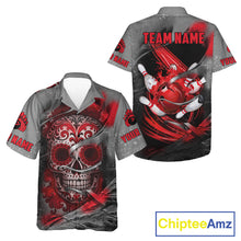 Load image into Gallery viewer, Red Sugar Skull Tattoo Custom Bowling Hawaiian Shirt, Team Bowling button up shirt NQS11528