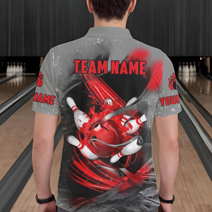 Red Sugar Skull Tattoo Custom Mens Bowling Polo, Quarter Zip Shirts,Team Bowling Jerseys NQS11528