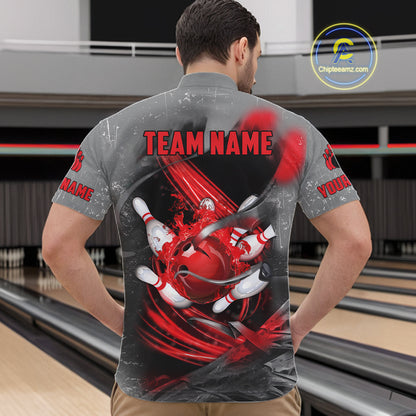 Red Sugar Skull Tattoo Custom Mens Bowling Polo, Quarter Zip Shirts,Team Bowling Jerseys NQS11528