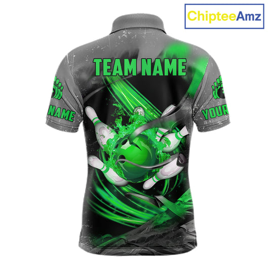 Green Sugar Skull Tattoo Custom Mens Bowling Polo, Quarter Zip Shirts,Team Bowling Jerseys NQS11529
