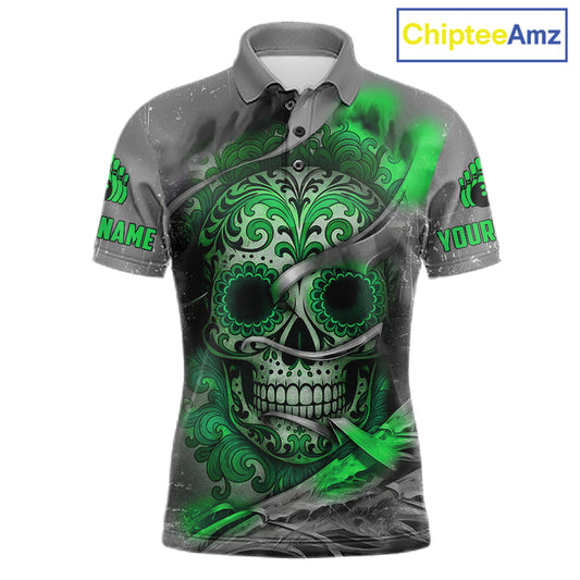Green Sugar Skull Tattoo Custom Mens Bowling Polo, Quarter Zip Shirts,Team Bowling Jerseys NQS11529
