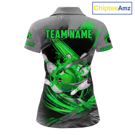 Green Sugar Skull Tattoo Custom Women Bowling Polo, Quarter Zip Shirts,Team Bowling Jerseys NQS11529